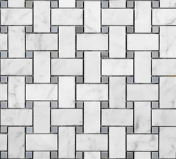 Carrara White Italian Carrera Marble Basketweave Mosaic Tile with Grey –  Calcutta Tile