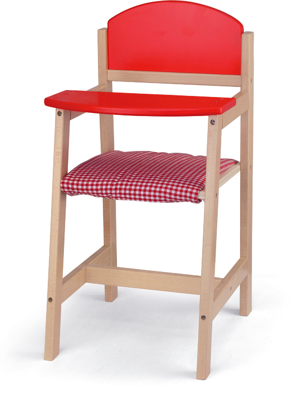 red wooden high chair