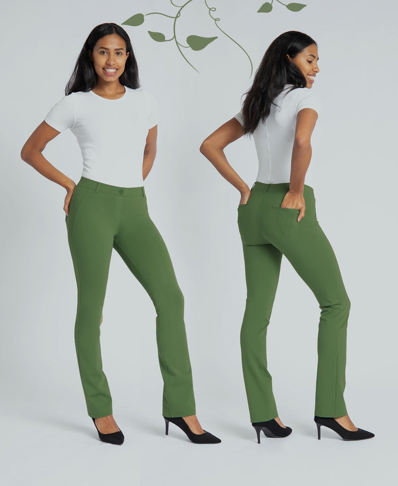 Betabrand Straight-Leg Classic Dress Pant Yoga Pants Forest Green