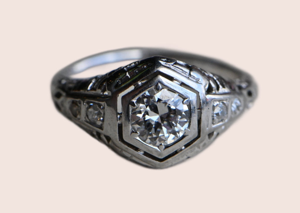 Art Deco Platinum Two-Row Diamond Fishtail Ring