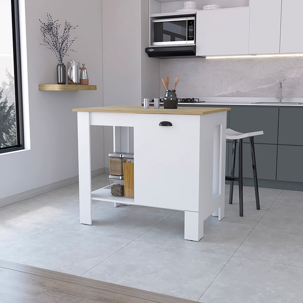 FM Furniture Black Wengue-Light Oak Brooklyn Kitchen Island, Three  Concealed Shelves, Four Legs