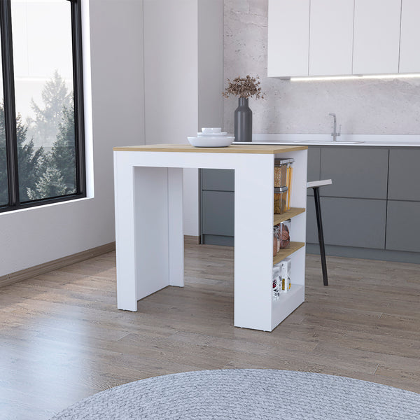 FM Furniture Black Wengue-Light Oak Brooklyn Kitchen Island, Three  Concealed Shelves, Four Legs