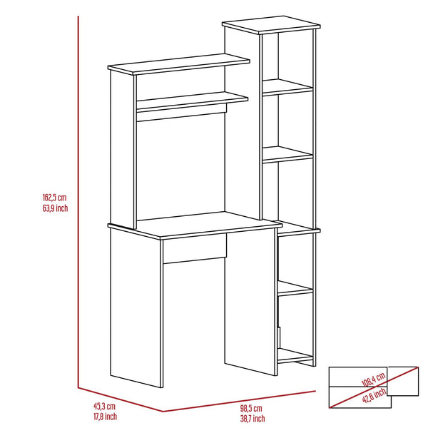 Nashville Writing Desk, Six Shelves - Ecart