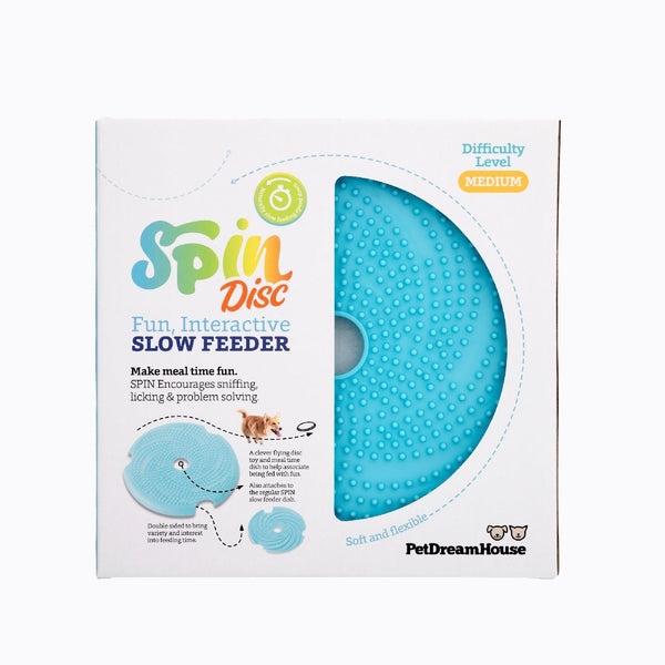 PetDreamHouse Spin Bowl Slow Feeder Dish for Dogs, Palette Blue Moderate  Level Spinning, Interactive & Adjustable Center Puzzle Piece for All Eating