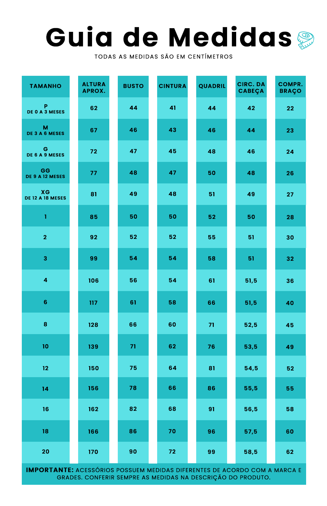 Tabela de Medidas Kukiê