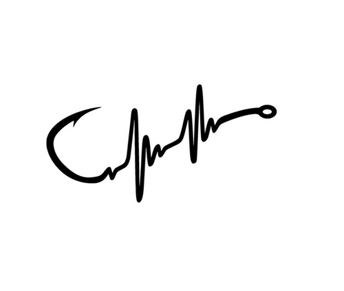 Fishing Hook Heartbeat Decal  Sticker (Small Sizes) – Design Style