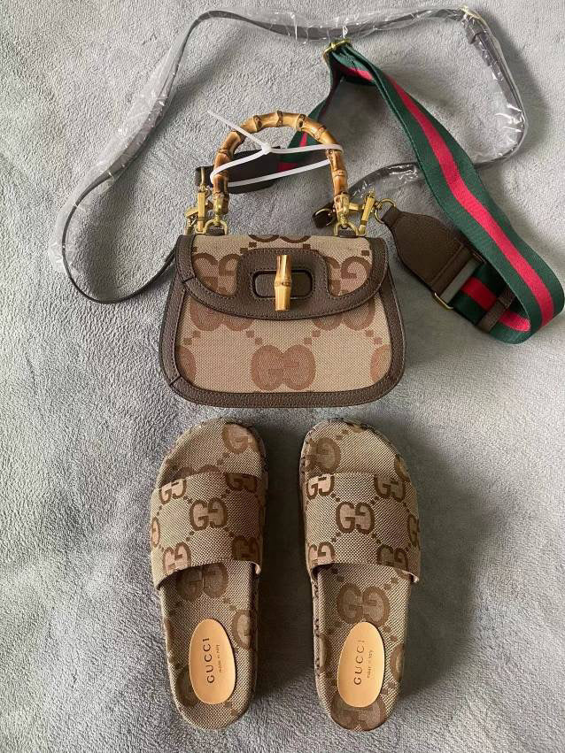 gucci slides and purse set