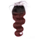 Image of #1b 99J Wine Red Ombre Body Wave Brazilian Virgin Hair Bundles Ombre Burgundy Wavy Human Hair Weaves and Closure Dark Roots Ombre Lace Closure 4x4 with Bundles (18 20 22 with 18)