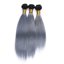 Load image into Gallery viewer, #1B/Grey Black Roots Ombre Brazilian Human Hair Weaves Straight Ombre 2 Tone Bundles Deals 3Pcs Ombre Silver Grey Human Hair Wefts Extensions 10-30&quot; Mixed Length (18 18 18)
