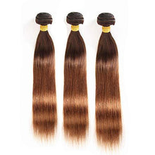 Load image into Gallery viewer, #4 30 Ombre Straight Human Hair 3 Bundles and Closure Brown to Medium Auburn 2 Tone Ombre Brazilian Virgin Hair Weaves Extensions with Lace Closure 4x4&quot; (16 16 16 with 14)
