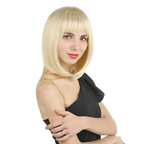 Free Wig Cap Enilecor Short Bob Hair Wigs 12 Straight With Flat Bangs Synthetic Colorful Cosplay 