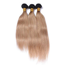 Load image into Gallery viewer, #1B/27 Honey Blonde Ombre Straight Human Hair Bundles Dark Roots Ombre Light Brown Peruvian Human Hair Weave Wefts Straight 2 Tone Ombre Virgin hair Extensions 10-30&quot; (22 24 24)
