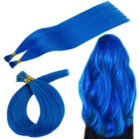 RUNATURE Remy Human Hair Itip Hair Extensions 14 Inches 20g 25 Strands Blue Highlights Color Stick Tip Hair Extensions Pre Boned Fusion Colorful Hair Extensions For Girls