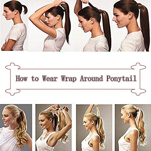 14 Inches 100% Human Hair Ponytail Extensions Wrap Around Human Hair Ponytail With Comb Clip in One Piece Pony Tail Hairpiece Long Straight Silky For Women #4P27 Medium Brown&Dark Blonde 14'' 70g