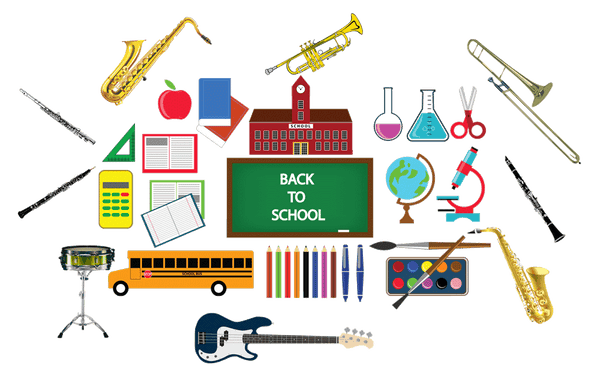back to school, school supplies, band instruments, 