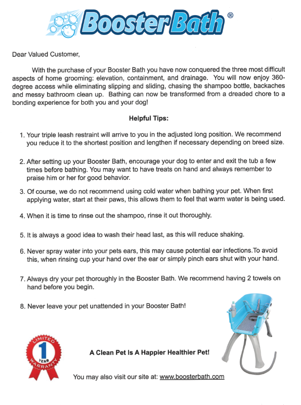 Booster Bath Elevated Dog Bath and Grooming Center Instructions 2
