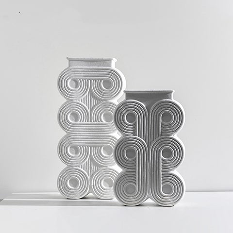 Vase colonne art déco motif rond présentation modèles grand et moyen sans fleurs
