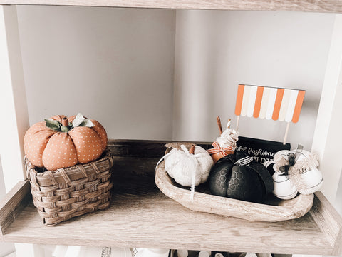 Styled shelves with Halloween decor