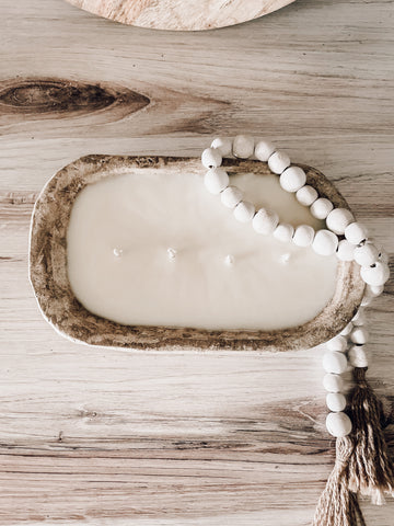 Antique wooden dough bowl candle 