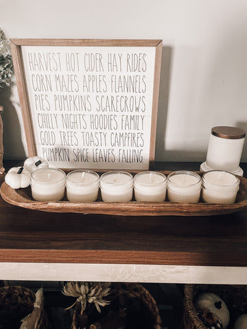 Fall Dough bowl centerpiece with soy candles 