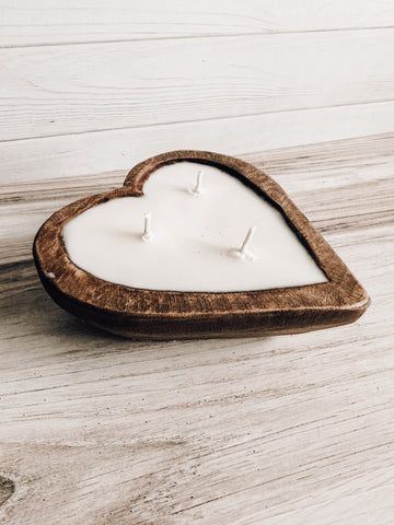 Wooden heart dough bowl candles