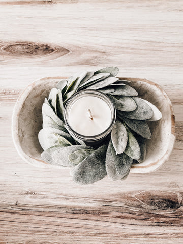 Dough bowl as a wood candle holder for the mason jar candle 