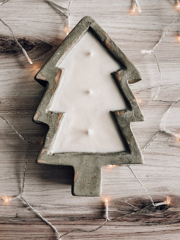 Christmas tree dough bowl candle, farmhouse Christmas decor 