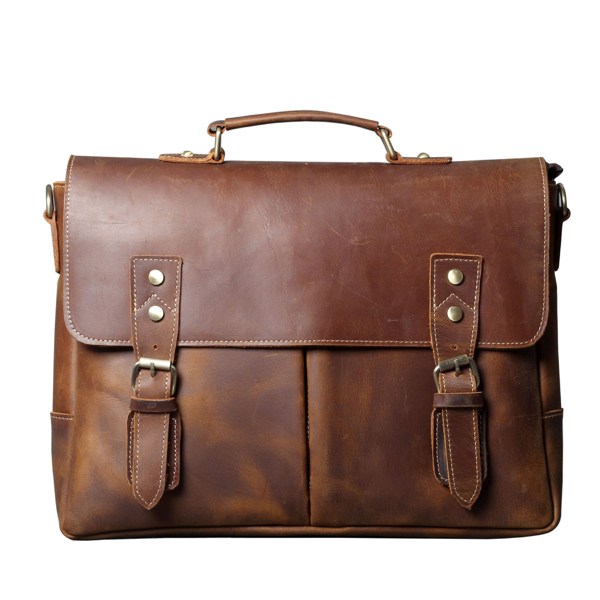 Vintage Cowhide Brown Leather Business Briefcase Bag 3091 – LEATHERETRO