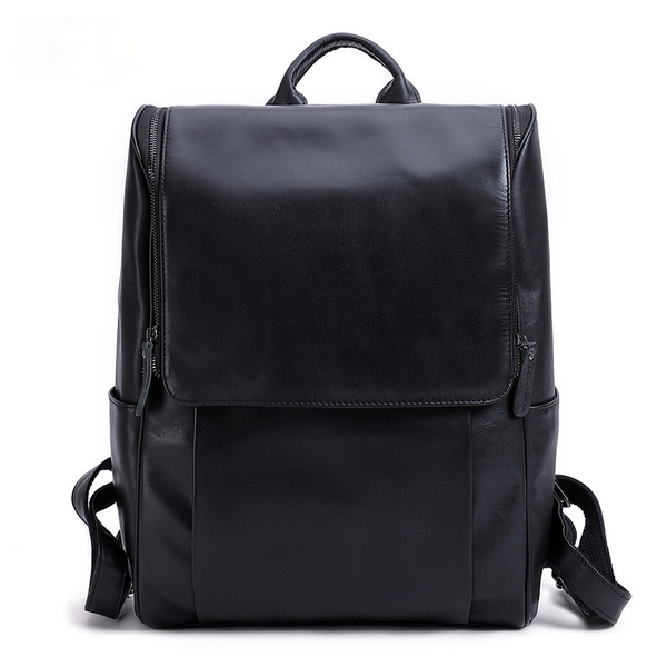 New Fashion Men Retro Leather Backpack J6390-Leather Backpack-Black-Free Shipping Leatheretro