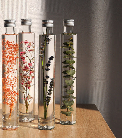 Flask of submerged flowers