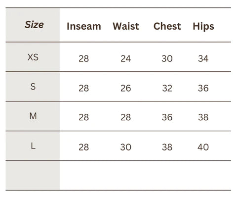 A size chart for the Women's Cotton Denim Overalls in Oatmeal