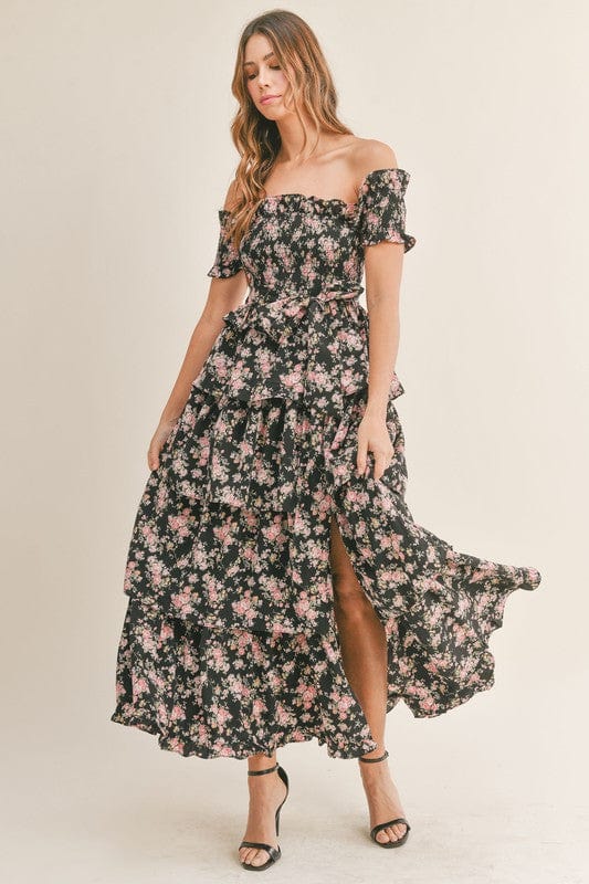Shop Lavender Blossoms  Delicate Floral Maxi Dress with Open Back