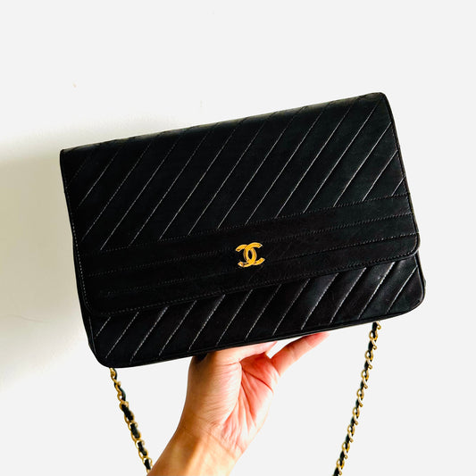 Chanel Black GHW Quilted Lambskin Square Single Flap CC Logo
