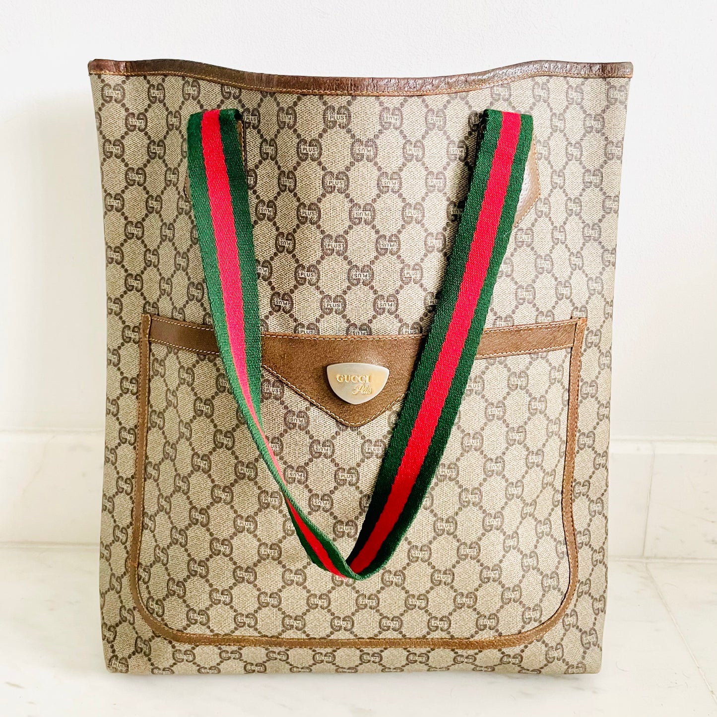 Gucci GG Monogram Logo Vintage Tote Bag with Web Striped Straps – Valuxre
