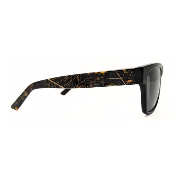 Lacy - black Square polished acetate sunglasses with leaf pattern