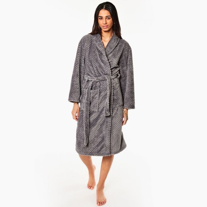 WAFFLE FLEECE DRESSING GOWN - CHARCOAL GREY – Fun Interior