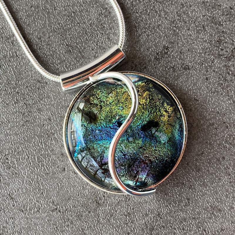 Dichroic Glass Pendant Necklace - Black/Green/Blue — Gallery 1