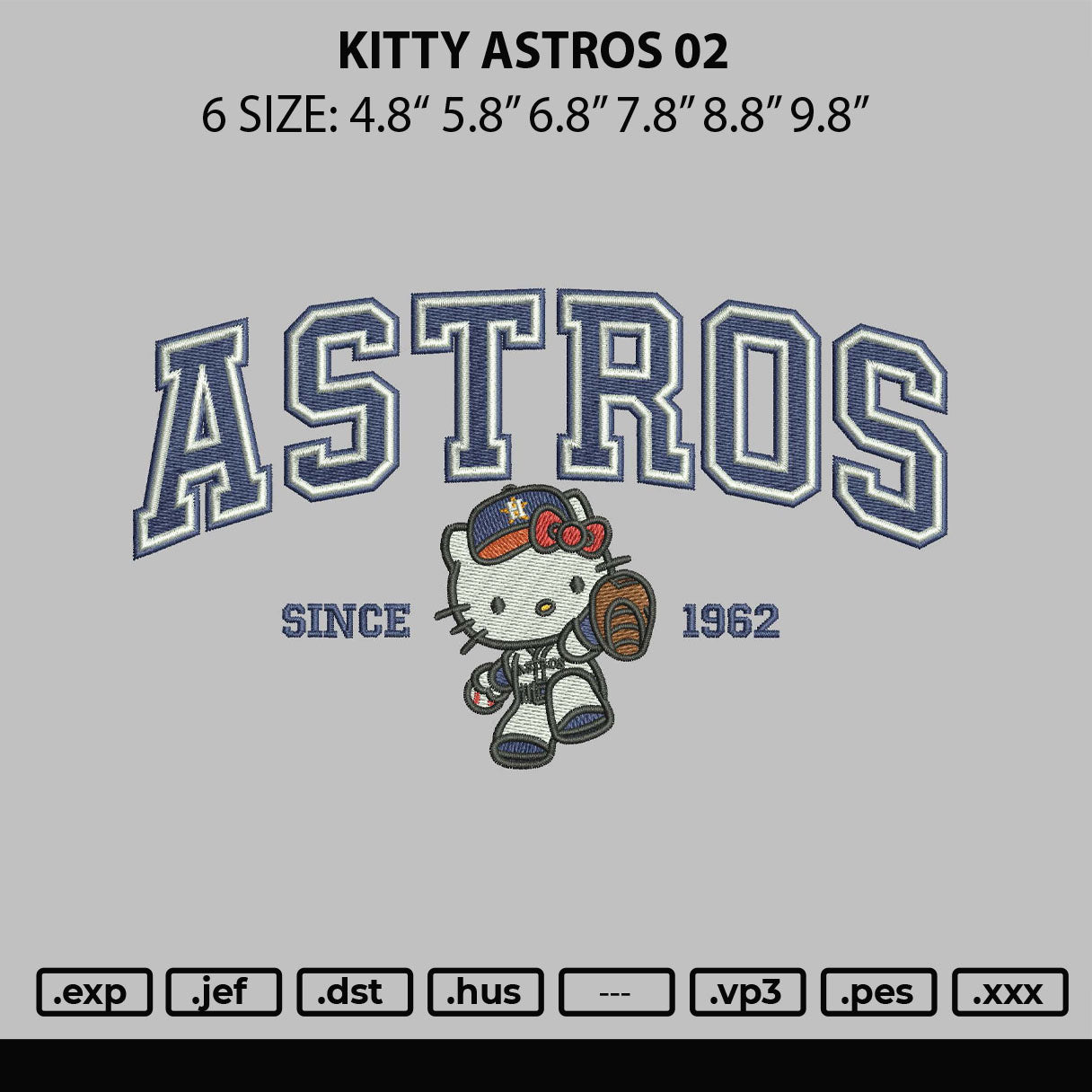 Kitty Astros 02 Embroidery File 6 sizes