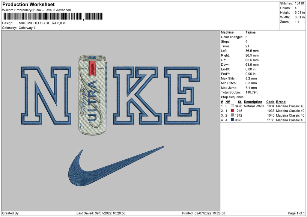 Nike Michelob Ultra Embroidery File 4 sizes – Embropedia