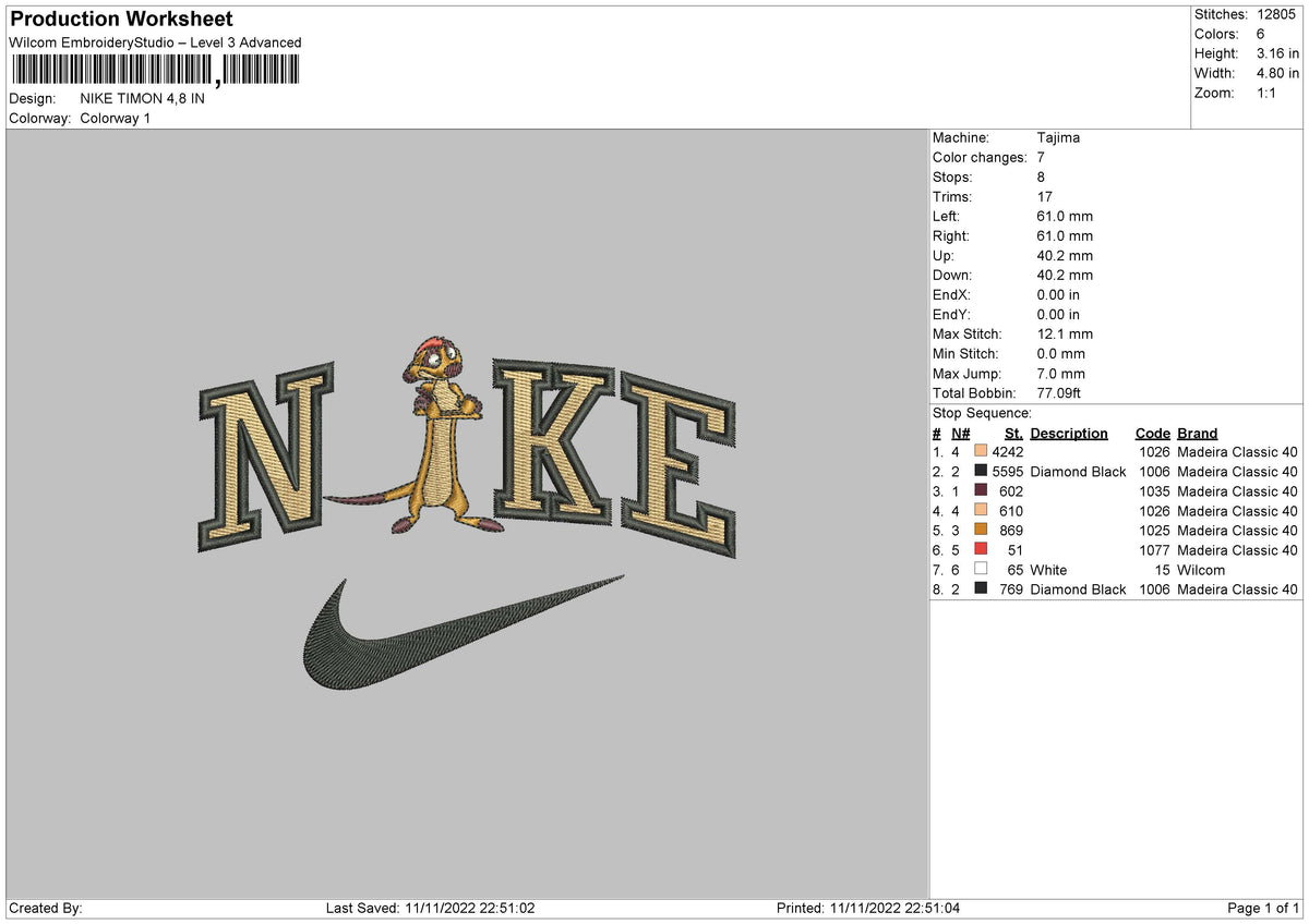 Nike Timon Embroidery File 6 sizes – Embropedia
