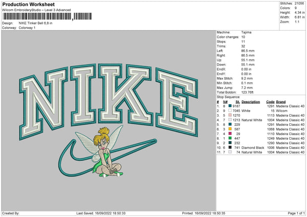 Nike Tinker Bell Embroidery File 5 sizes – Embropedia