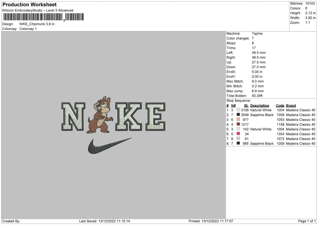 Nike Chipmunk Embroidery File 6 sizes – Embropedia