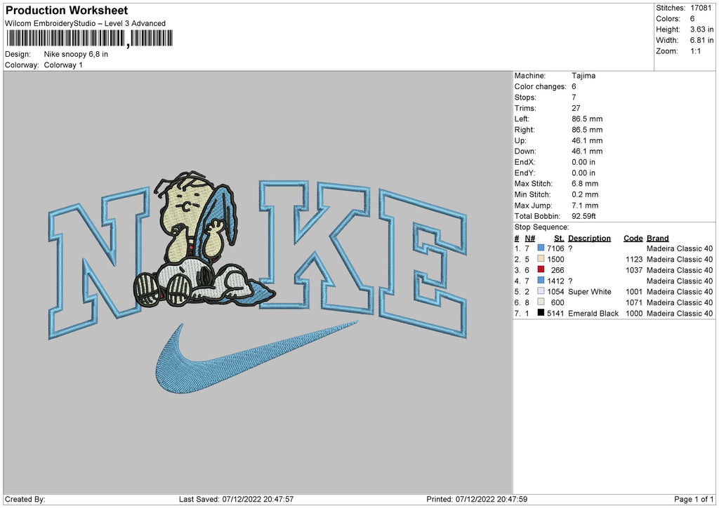 Nike Snoopy 003 Embroidery File 6 sizes – Embropedia