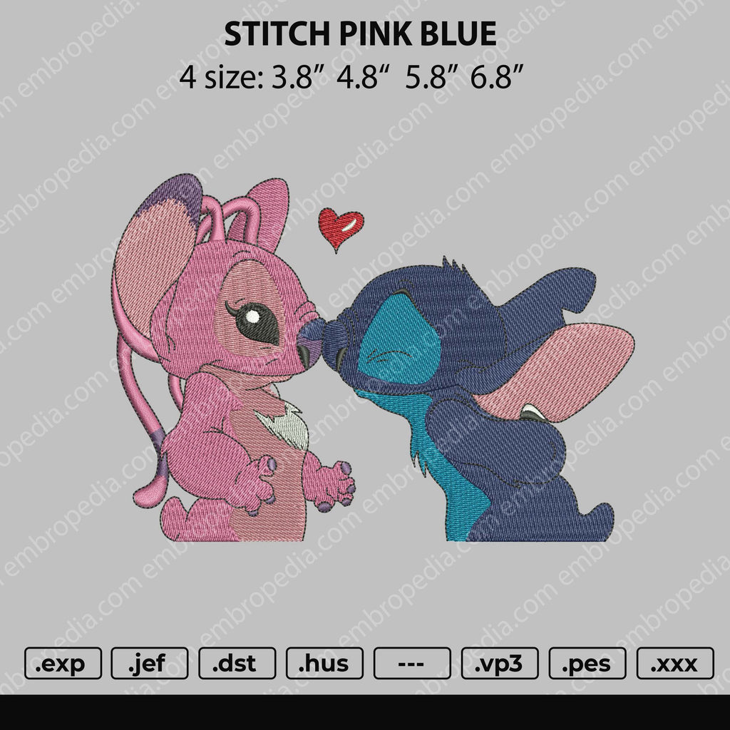Stitch Pink Blue Embroidery File 4 size Embropedia