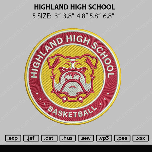 Highland High School Embroidery File 5 size Embropedia