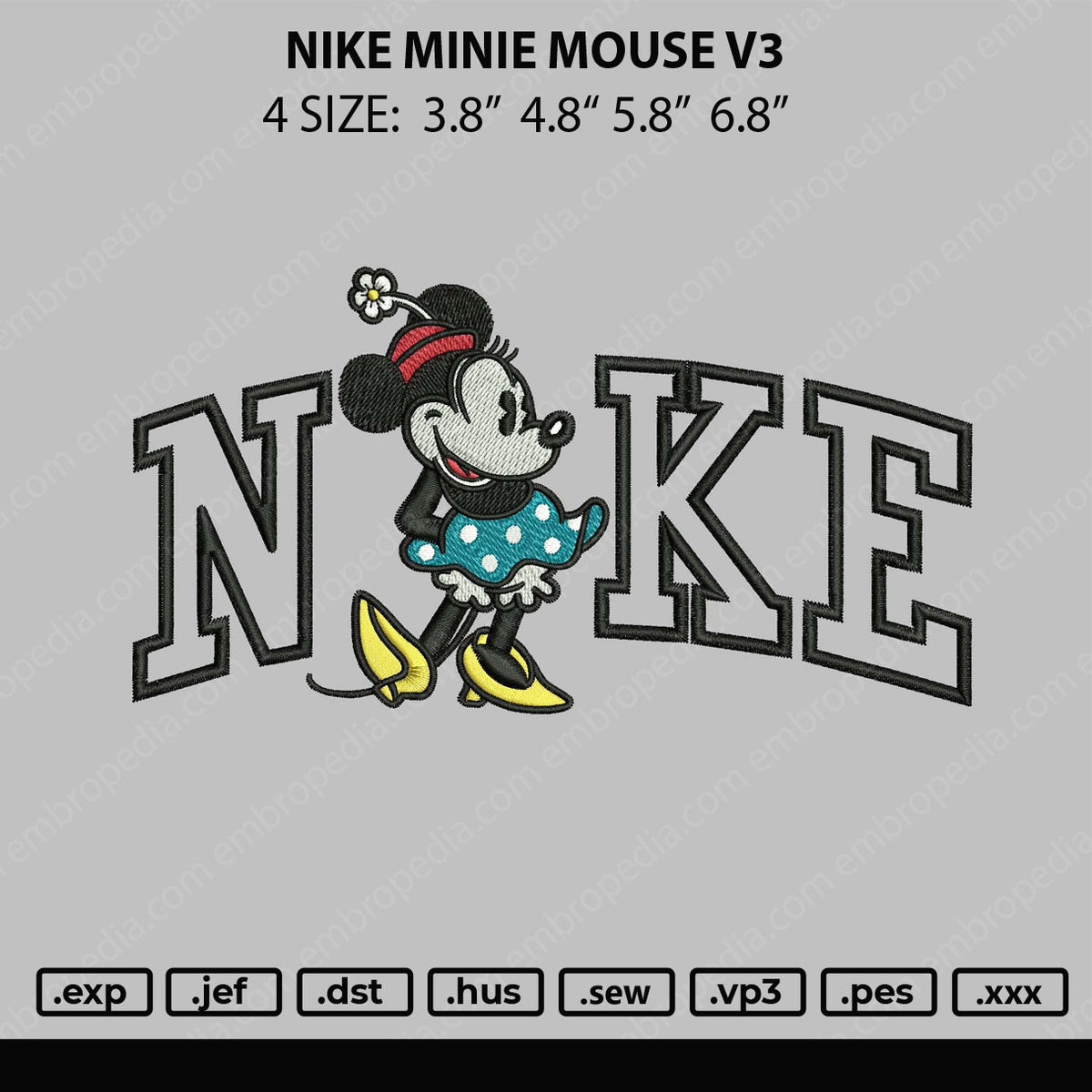 Nike Minnie Mouse V3 Embroidery File 4 size – Embropedia