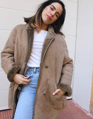 Light Brown Real Suede Shearling Lined Coat