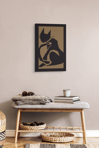 20x30 large canvas of a geometric abstract cat hung in a foyer