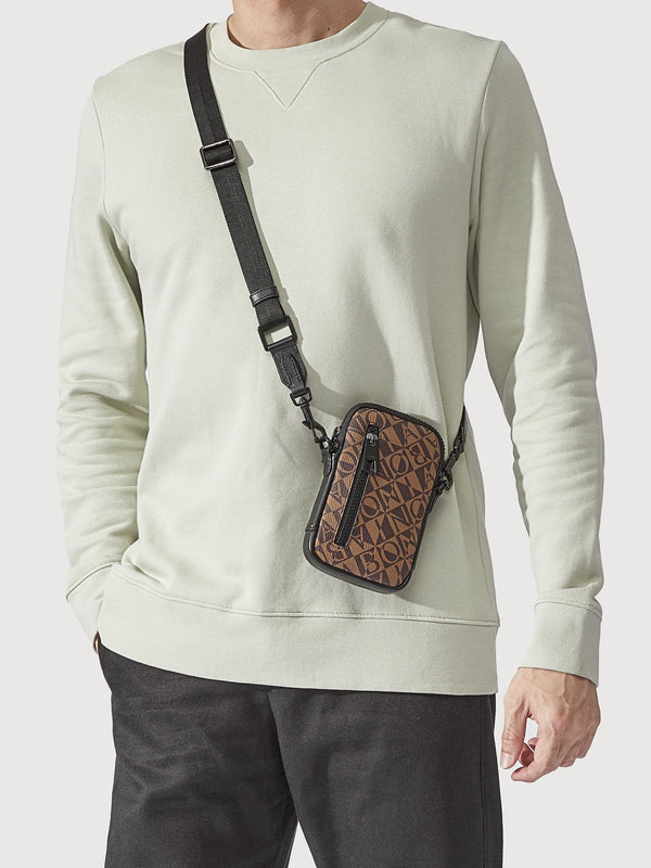 Bonia Black Monogram Messenger Men's Bag with Adjustable Strap  866013-003-08