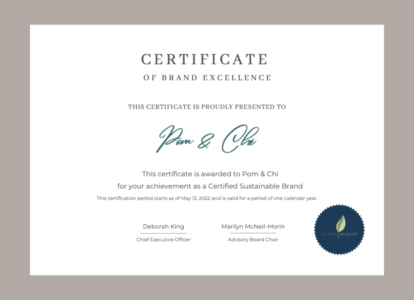 POM & CHI Global Measure Sustainability Certification